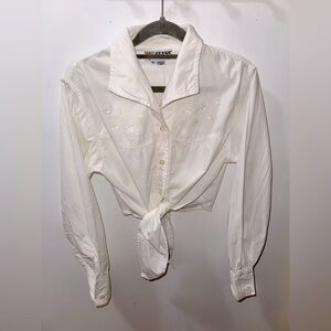 GUESS Women's Cream Button-Down Tie-Front Shirt